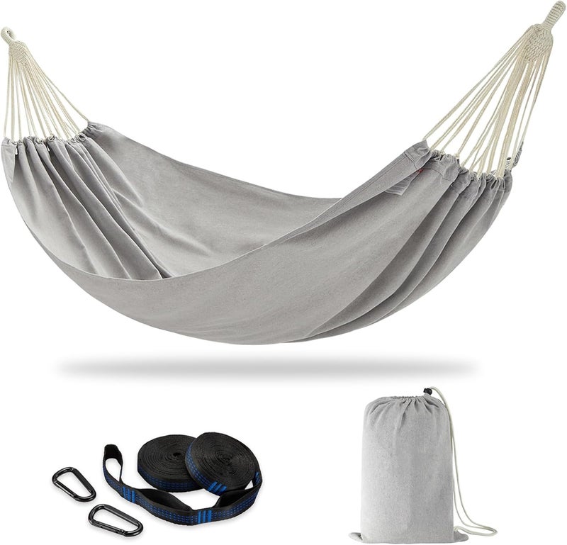 CHULIM Brazilian Double Hammock with Tree Straps,Extra Large 94x63IN,2 Persons Hammock for Backyard Patio Outdoor and Indoor,450lbs Weight Capacity,Soft Woven Cotton Fabric - Light Grey - Image 1